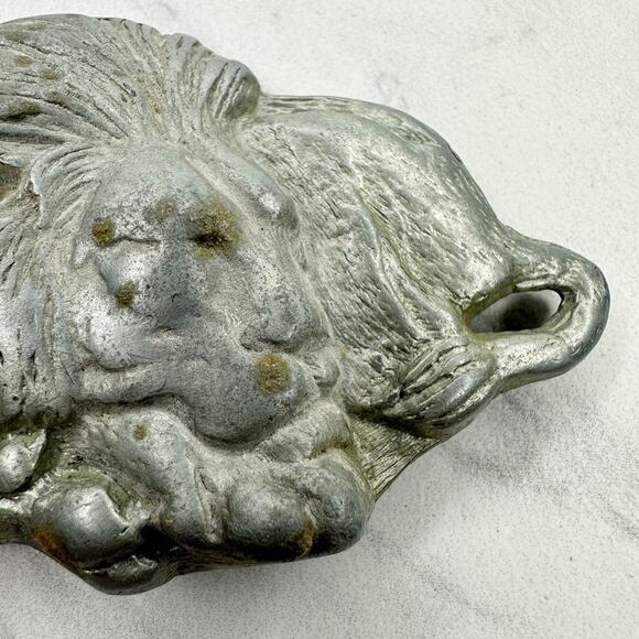 Vintage Silver Tone Sleeping Lion Belt Buckle 3D Cast ✨ - Picture 4 of 8